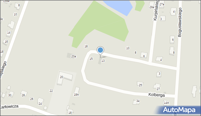 Żory, Kolberga Oskara, 13a, mapa Żor