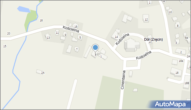 Zręcin, Kościelna, 3, mapa Zręcin