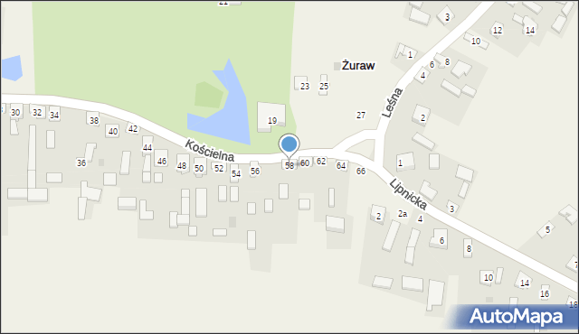 Żuraw, Kościelna, 58, mapa Żuraw