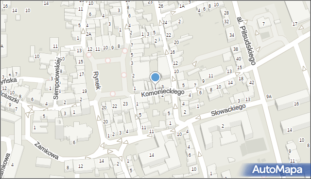 Żywiec, Komonieckiego, 1, mapa Żywiec