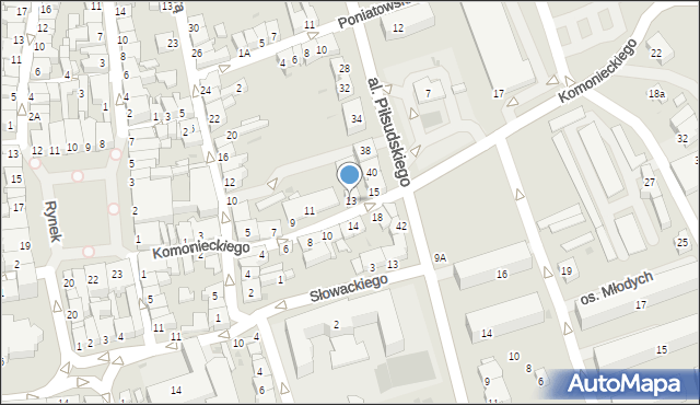 Żywiec, Komonieckiego, 13, mapa Żywiec