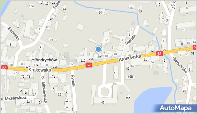 Andrychów, Krakowska, 106, mapa Andrychów