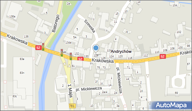 Andrychów, Krakowska, 128, mapa Andrychów