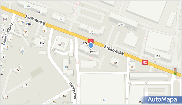 Andrychów, Krakowska, 87, mapa Andrychów