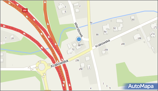 Balice, Krakowska, 68, mapa Balice