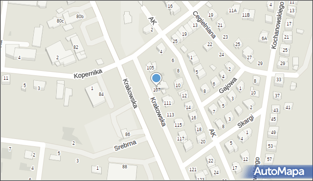 Białobrzegi, Krakowska, 107, mapa Białobrzegi