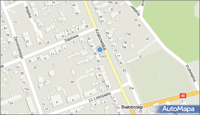 Białobrzegi, Krakowska, 60a, mapa Białobrzegi