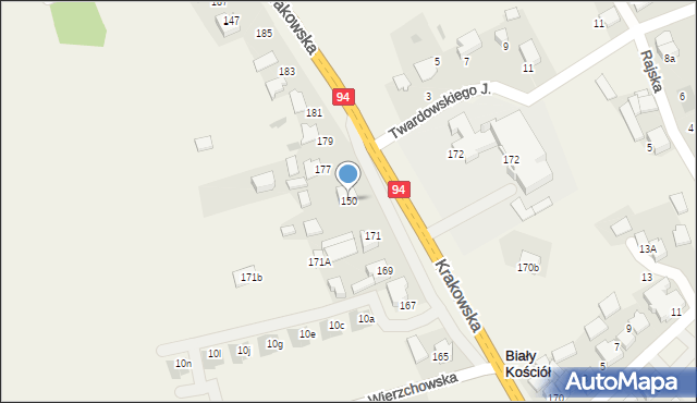 Biały Kościół, Krakowska, 150, mapa Biały Kościół