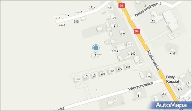 Biały Kościół, Krakowska, 171b, mapa Biały Kościół