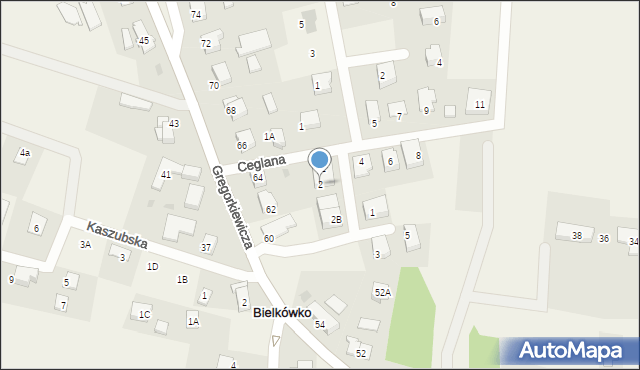 Bielkówko, Krótka, 2, mapa Bielkówko