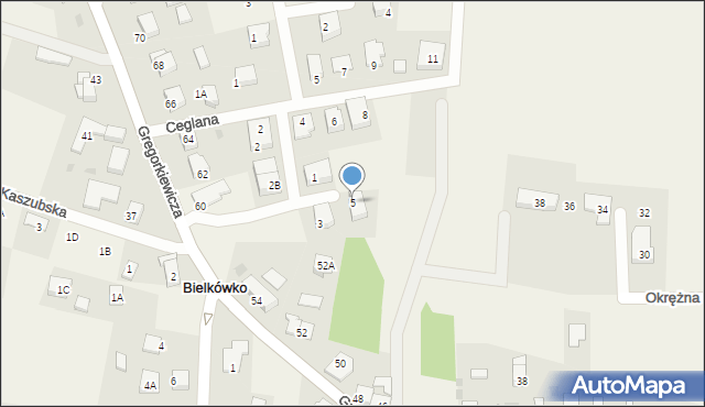 Bielkówko, Krótka, 5, mapa Bielkówko