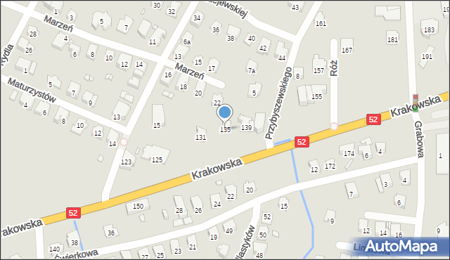 Bielsko-Biała, Krakowska, 135, mapa Bielsko-Białej