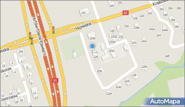 Bielsko-Biała, Krakowska, 226a, mapa Bielsko-Białej