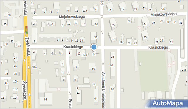 Bielsko-Biała, Krasickiego Ignacego, bp., 14, mapa Bielsko-Białej