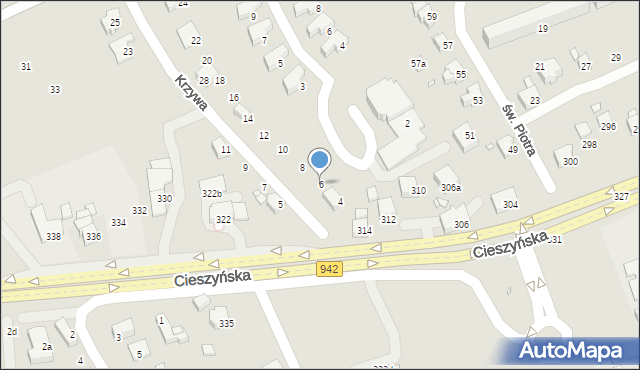 Bielsko-Biała, Krzywa, 6, mapa Bielsko-Białej