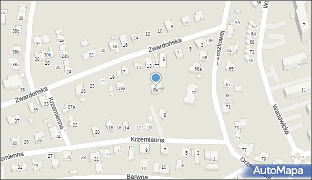 Bielsko-Biała, Krzemienna, 8a, mapa Bielsko-Białej