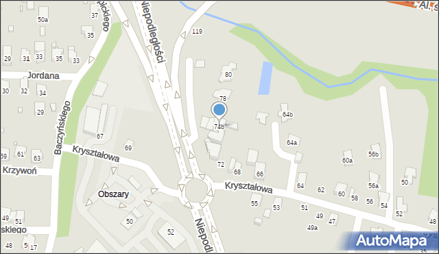 Bielsko-Biała, Kryształowa, 74b, mapa Bielsko-Białej
