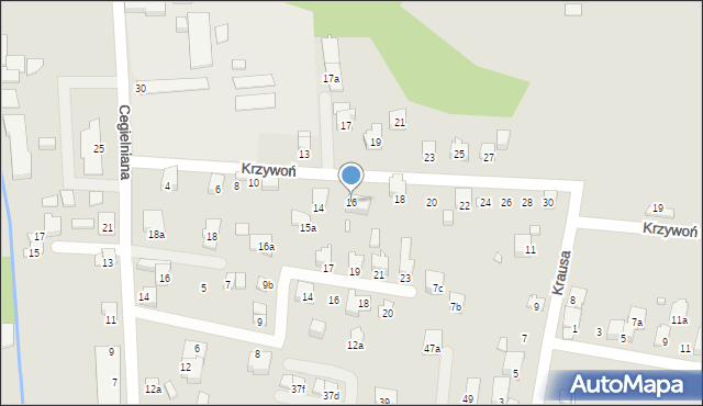 Bielsko-Biała, Krzywoń Anieli, 16, mapa Bielsko-Białej