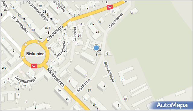 Biskupiec, Kryniczna, 9, mapa Biskupiec