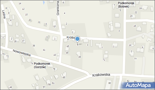 Bobrek, Krótka, 5, mapa Bobrek