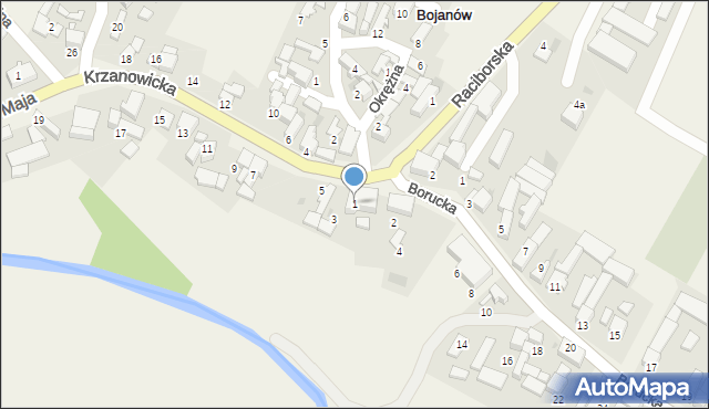 Bojanów, Krzanowicka, 1, mapa Bojanów