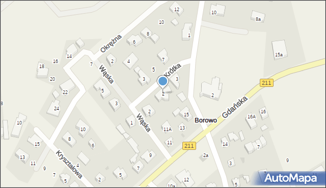 Borowo, Krótka, 2, mapa Borowo