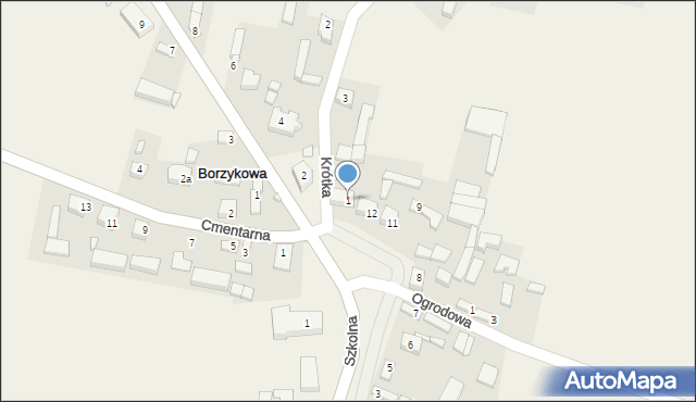 Borzykowa, Krótka, 1, mapa Borzykowa