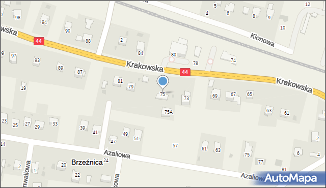 Brzeźnica, Krakowska, 75, mapa Brzeźnica