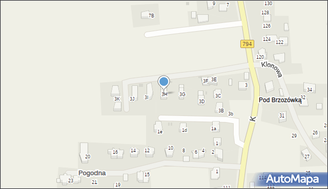 Brzozówka, Krakowska, 3H, mapa Brzozówka