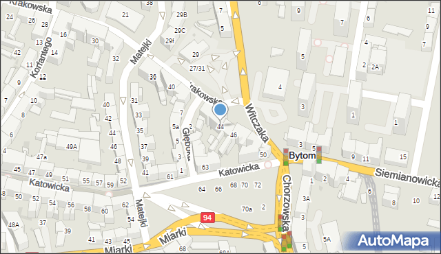 Bytom, Krakowska, 44, mapa Bytomia