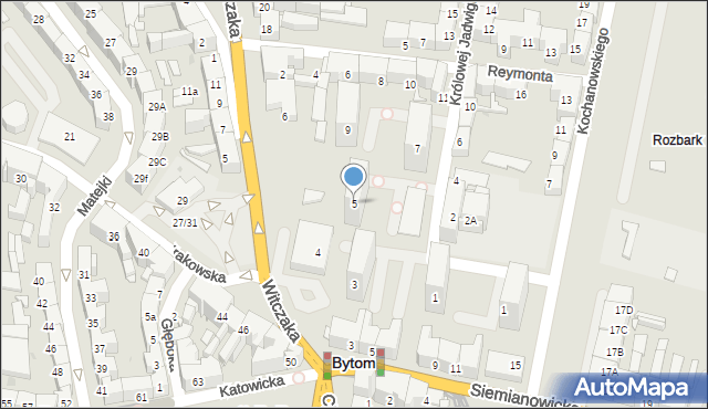 Bytom, Królowej Jadwigi, 5, mapa Bytomia
