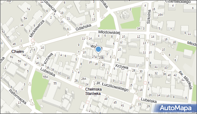 Chełm, Krzywa, 29a, mapa Chełma