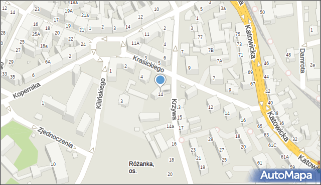 Chorzów, Krzywa, 14, mapa Chorzów
