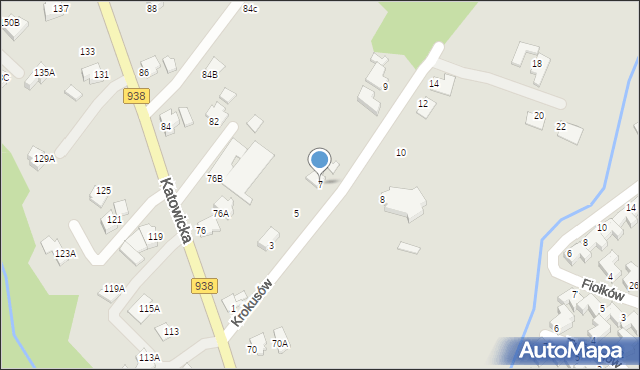 Cieszyn, Krokusów, 7, mapa Cieszyna