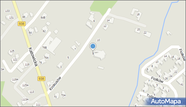 Cieszyn, Krokusów, 8, mapa Cieszyna