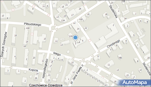 Czechowice-Dziedzice, Króla Bolesława Chrobrego, 1, mapa Czechowic-Dziedzic