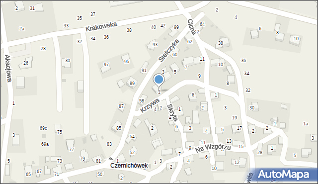 Czernichów, Krzywa, 1, mapa Czernichów