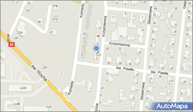 Częstochowa, Krzemienna, 3A, mapa Częstochowy