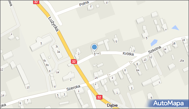 Dąbie, Krótka, 3, mapa Dąbie