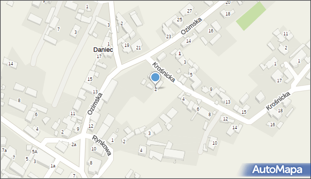 Daniec, Krośnicka, 2, mapa Daniec