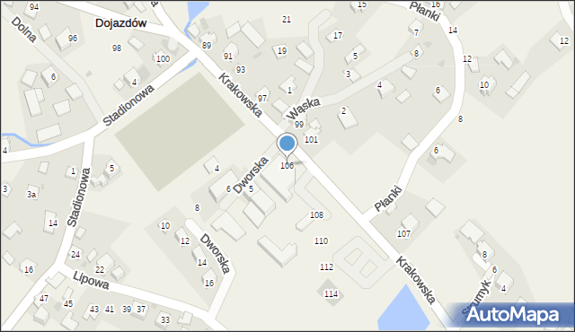 Dojazdów, Krakowska, 106, mapa Dojazdów