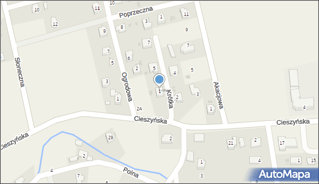 Dzięgielów, Krótka, 1, mapa Dzięgielów