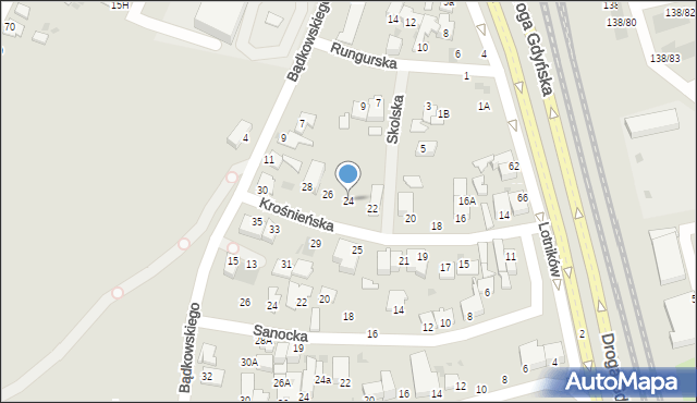 Gdynia, Krośnieńska, 24, mapa Gdyni