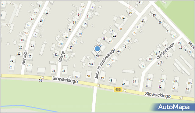 Gliwice, Króla Jana III Sobieskiego, 54, mapa Gliwic