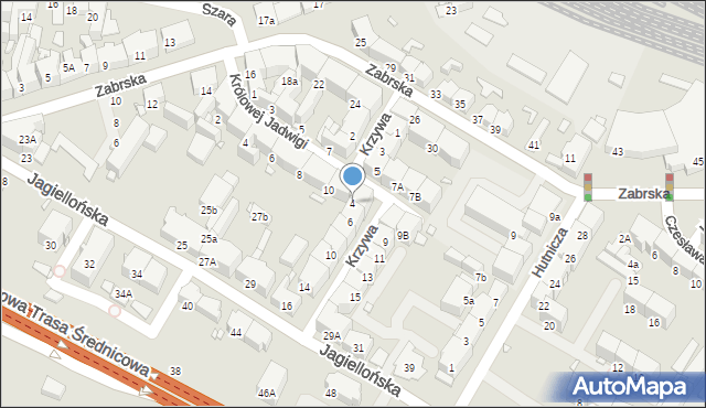 Gliwice, Krzywa, 4, mapa Gliwic