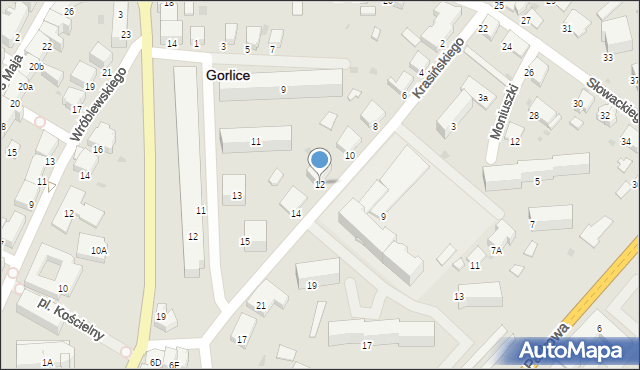 Gorlice, Krasińskiego Zygmunta, 12, mapa Gorlic