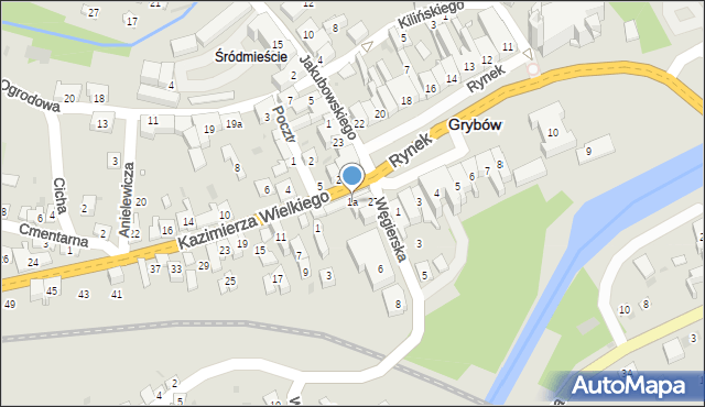 Grybów, Króla Kazimierza Wielkiego, 1a, mapa Grybów