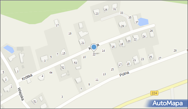 Grzybno, Krótka, 12, mapa Grzybno