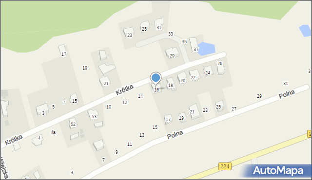 Grzybno, Krótka, 16, mapa Grzybno