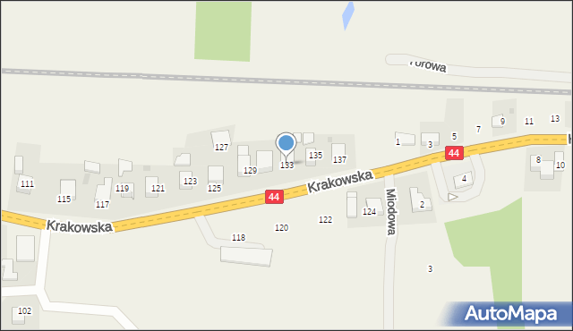 Jaśkowice, Krakowska, 133, mapa Jaśkowice